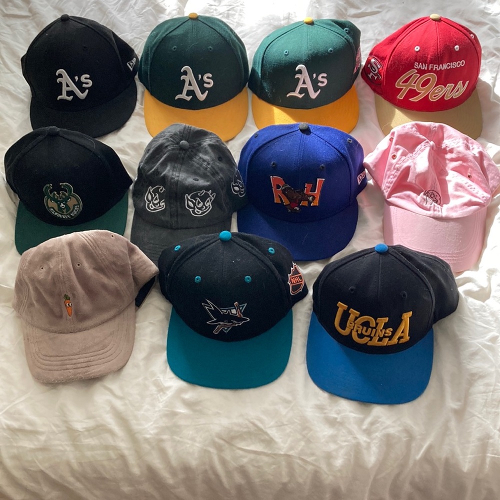 Baseball Hat Bundle Oakland As UCLA Bruins San Jose Sharks 49ers Milwaukee Bucks
